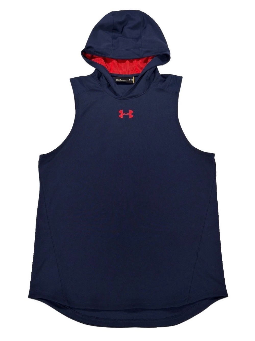 Under Armour Mens Sleeveless Hoodie Tank Top HeatGear Navy Orange Gym Medium M